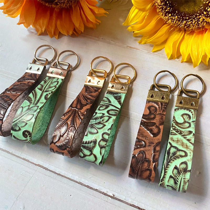 Western Vintage Cross Leather Keychain
