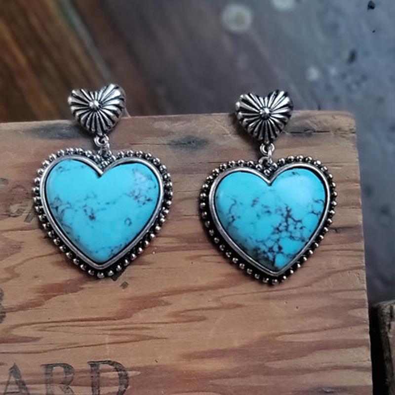 Western Turquoise Vintage Heart Earrings - product image 3