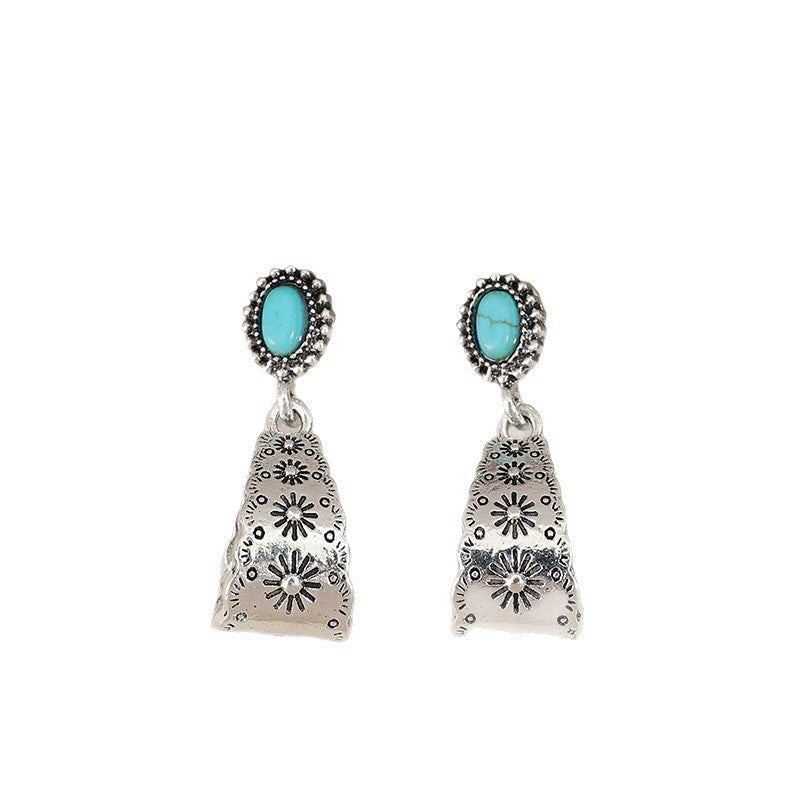 Turquoise Boho Vintage Geometric Cross Earrings - product image 5