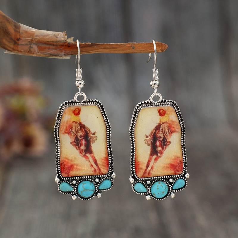 Turquoise Boho Vintage Geometric Resin Earrings - product image 1