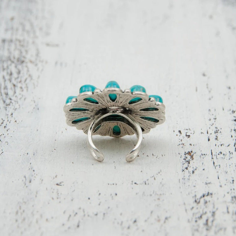 Turquoise Boho Vintage Statement Floral Ring - product image 9