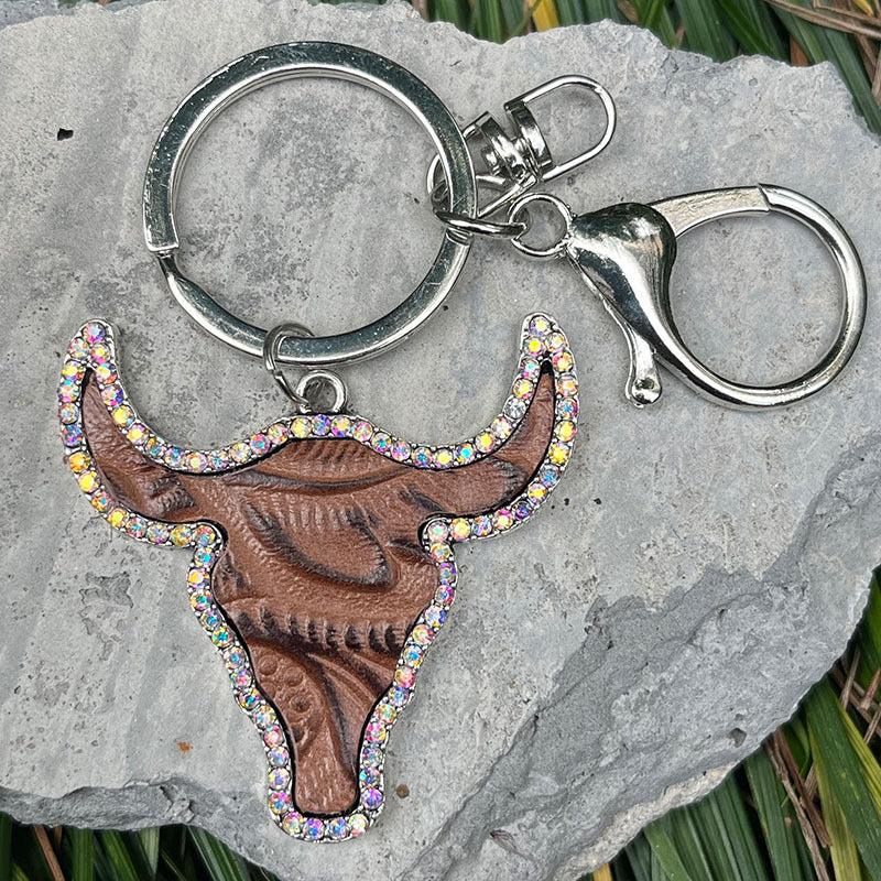 Western Vintage Cow Skull Cross Leather Necklace