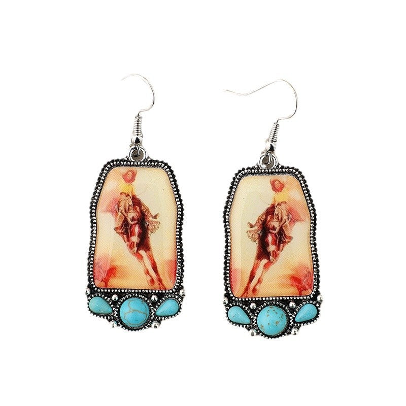 Turquoise Boho Vintage Geometric Resin Earrings - product image 5