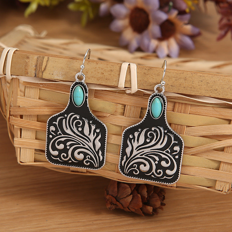 Turquoise Boho Vintage Cross Wine Glass Earrings - product image 4