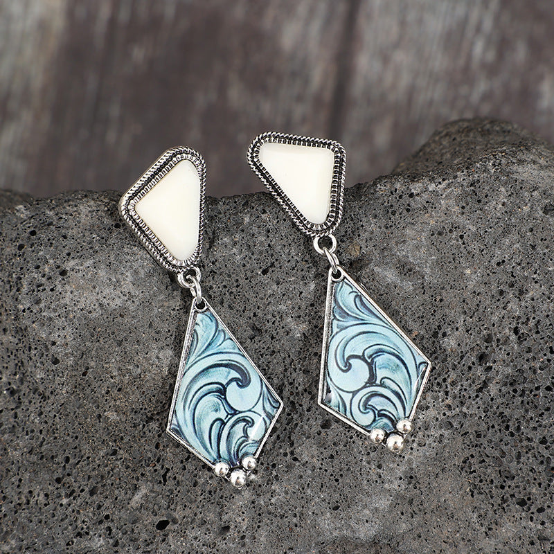 Turquoise Boho Vintage Geometric Resin Earrings - product image 3