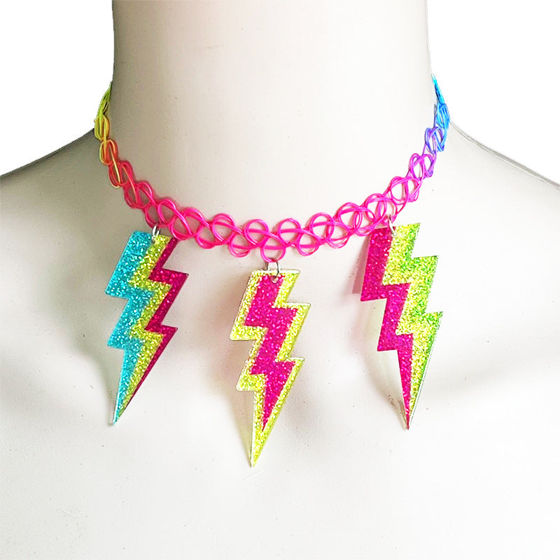 Neon Lightning Bolt Cassette Pendant Necklace - product image 4