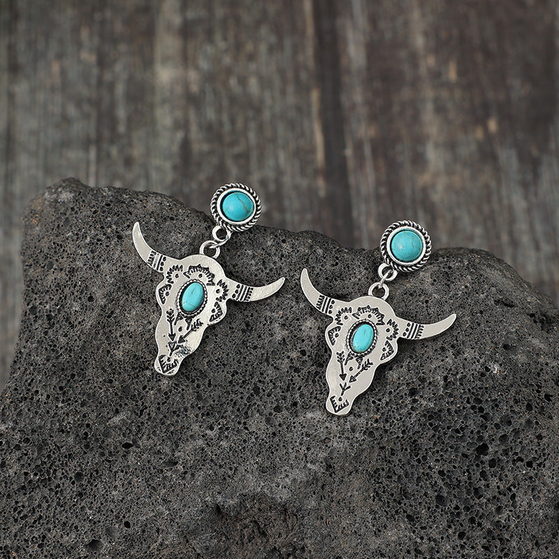 Western Turquoise Vintage Cow Skull Cross Earrings - product image 2