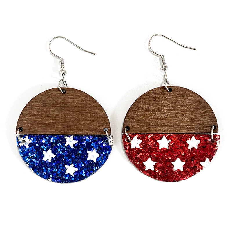 Western Flag Wood Leather Earrings