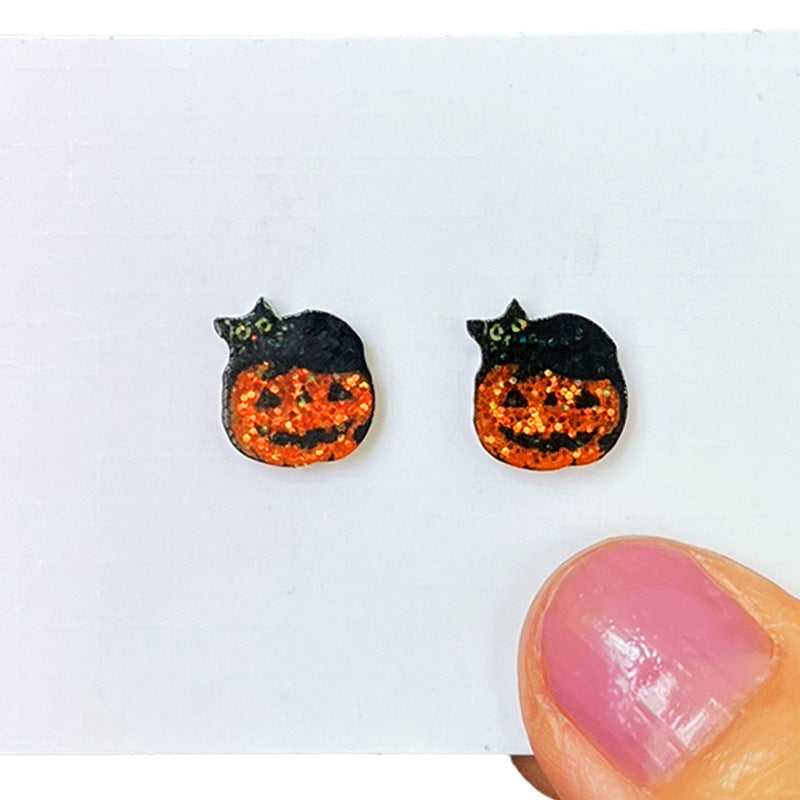 Halloween Cute Mini Sparkling Exquisite Small Earrings Cute Ghost Candy