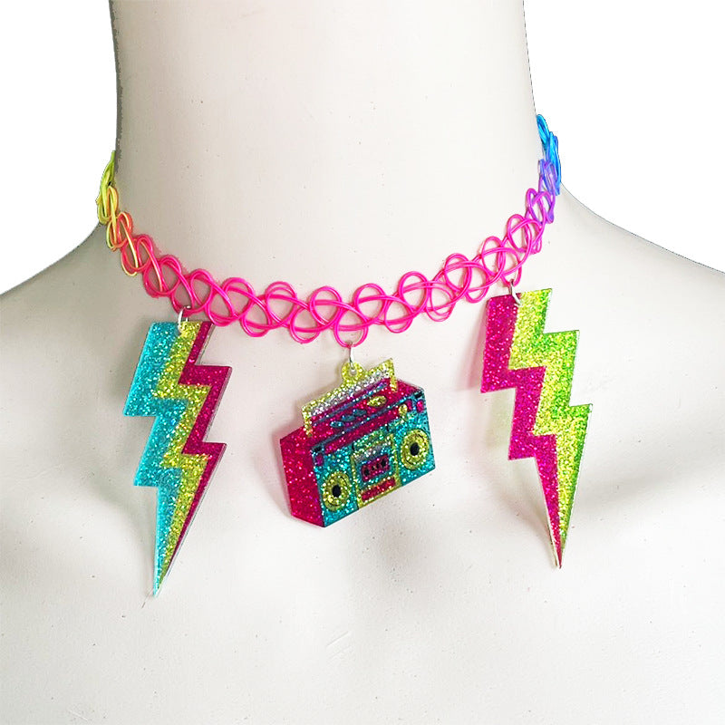 Neon Lightning Bolt Cassette Pendant Necklace - product image 2