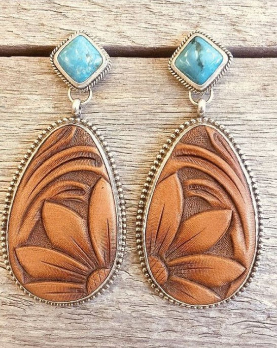 Turquoise Vintage Floral Cross Earrings - product image 1