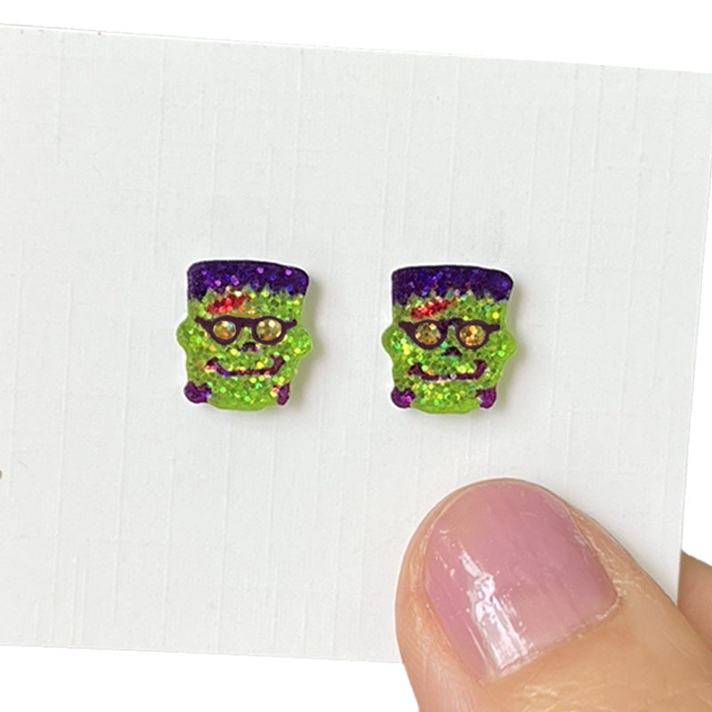 Halloween Cute Mini Sparkling Exquisite Small Earrings Cute Ghost Candy