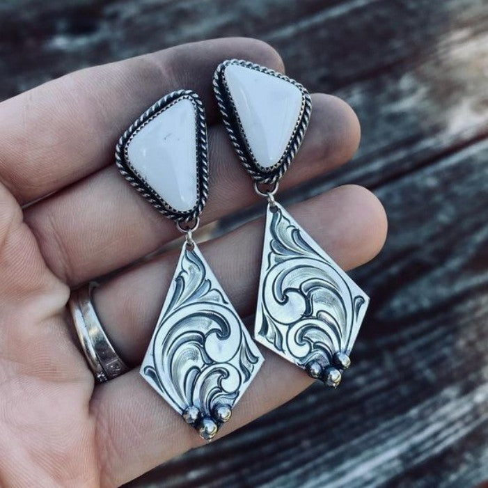 Turquoise Boho Vintage Geometric Resin Earrings - product image 1