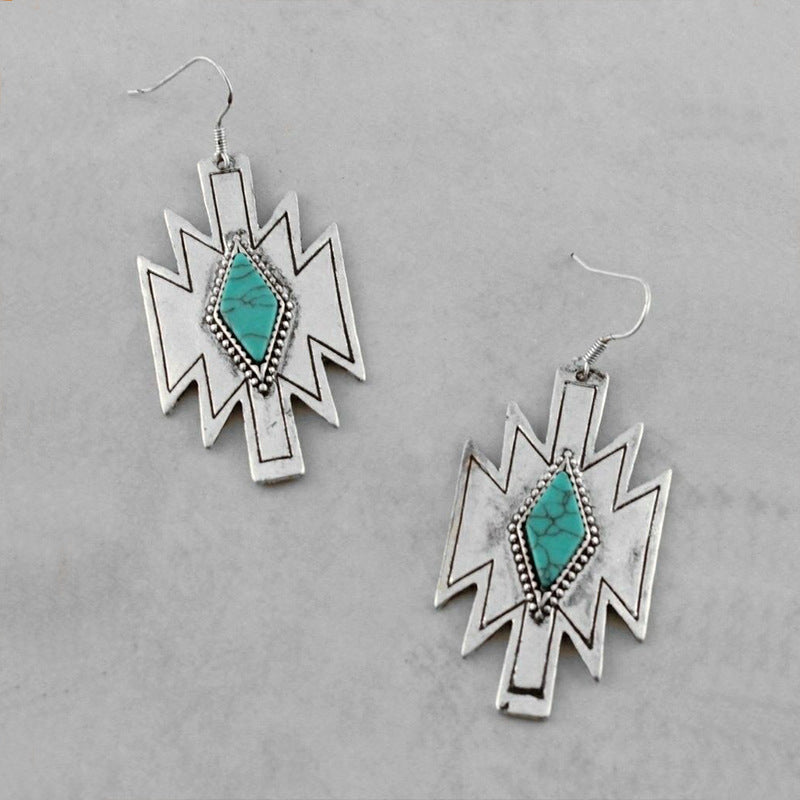 Turquoise Boho Vintage Geometric Cross Earrings