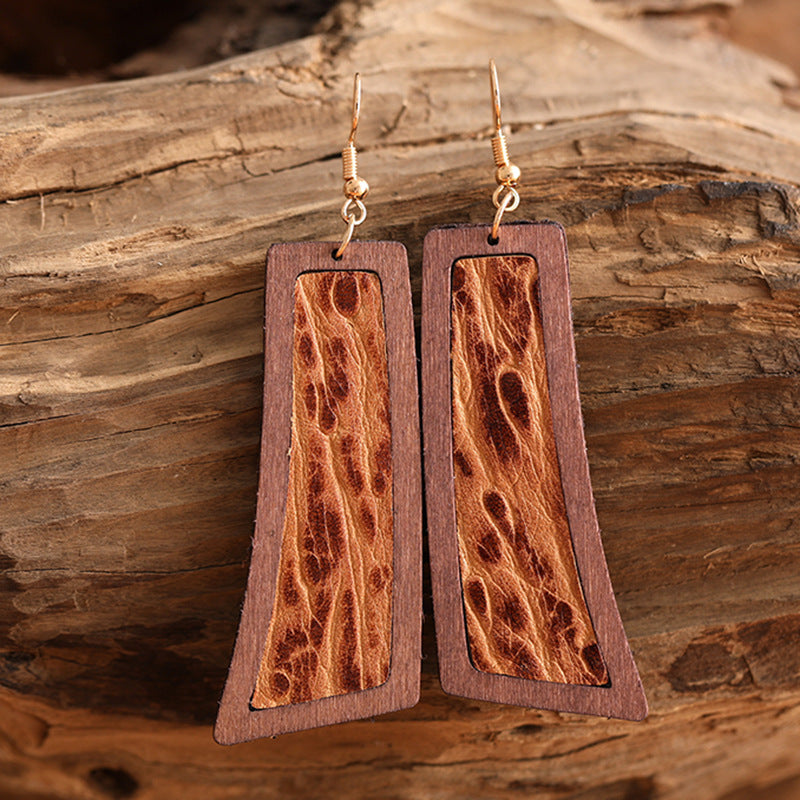 Western Vintage Statement Geometric Wood Earrings