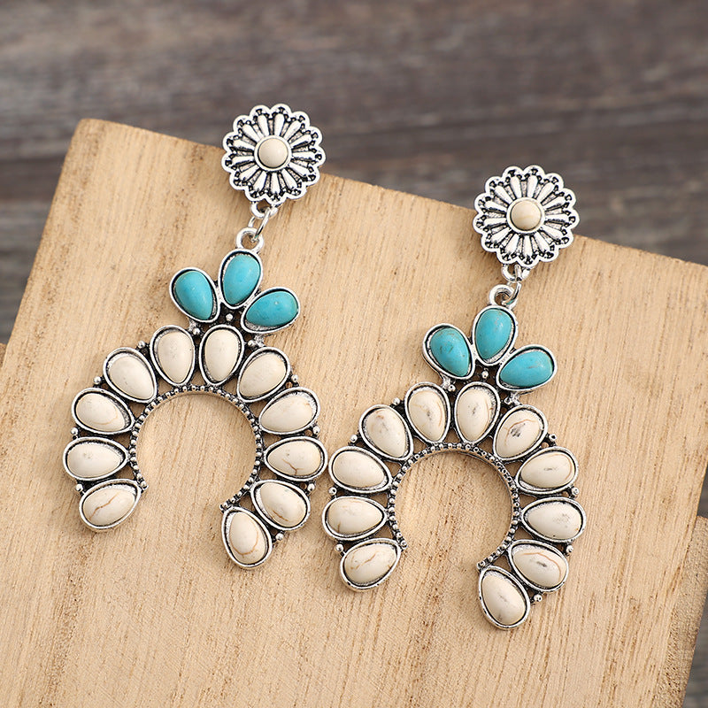 Western Turquoise Vintage Statement Floral Earrings