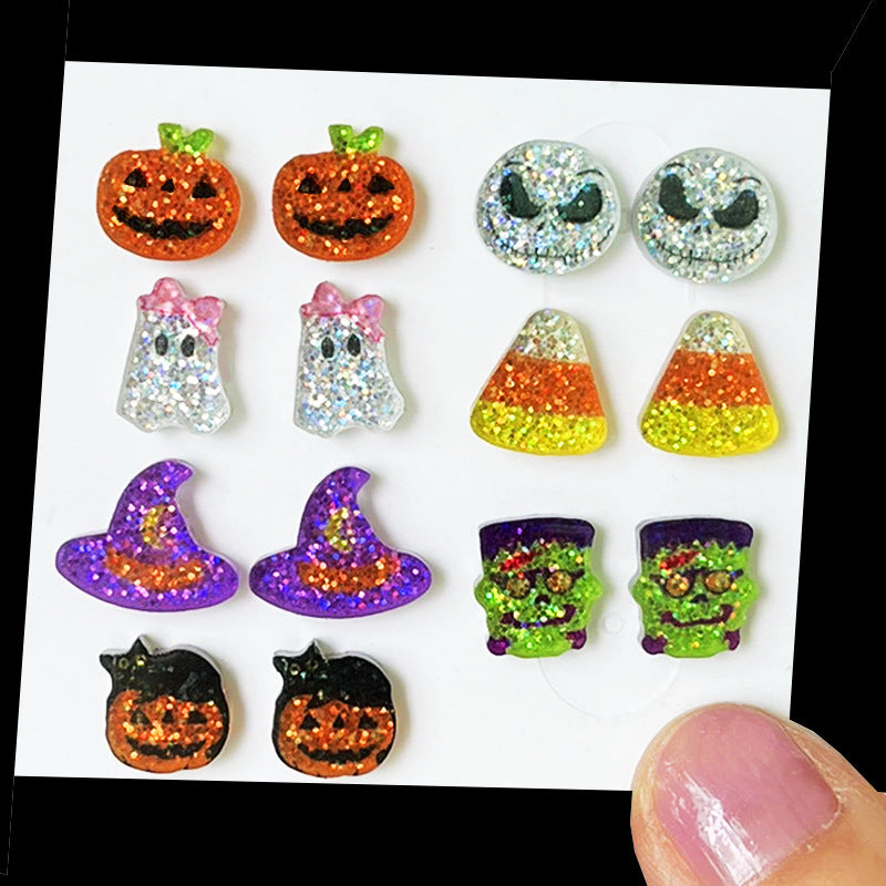 Halloween Cute Mini Sparkling Exquisite Small Earrings Cute Ghost Candy