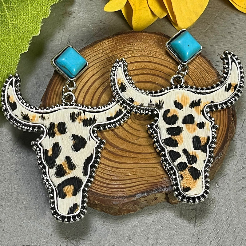 Western Turquoise Boho Vintage Cow Skull Earrings - product image 4