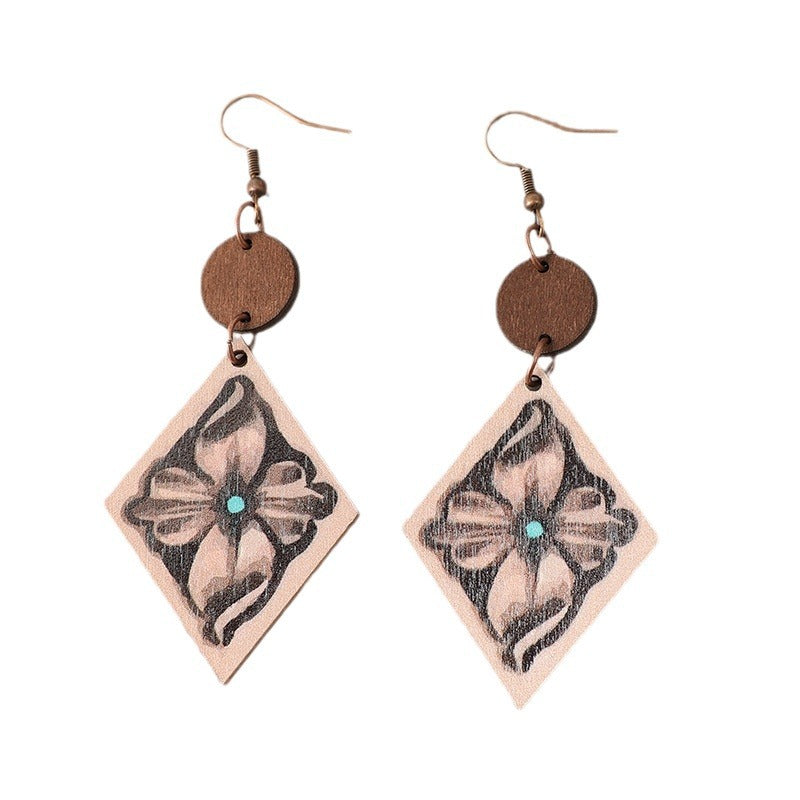 Boho Vintage Geometric Cross Wood Earrings - product image 5
