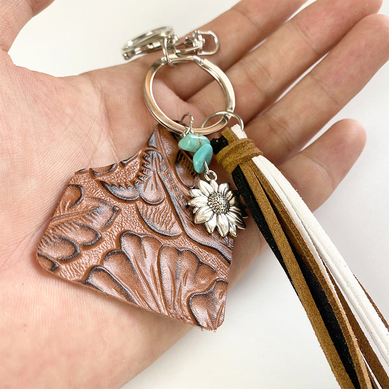 Western Turquoise Vintage Geometric Floral Keychain - product image 4