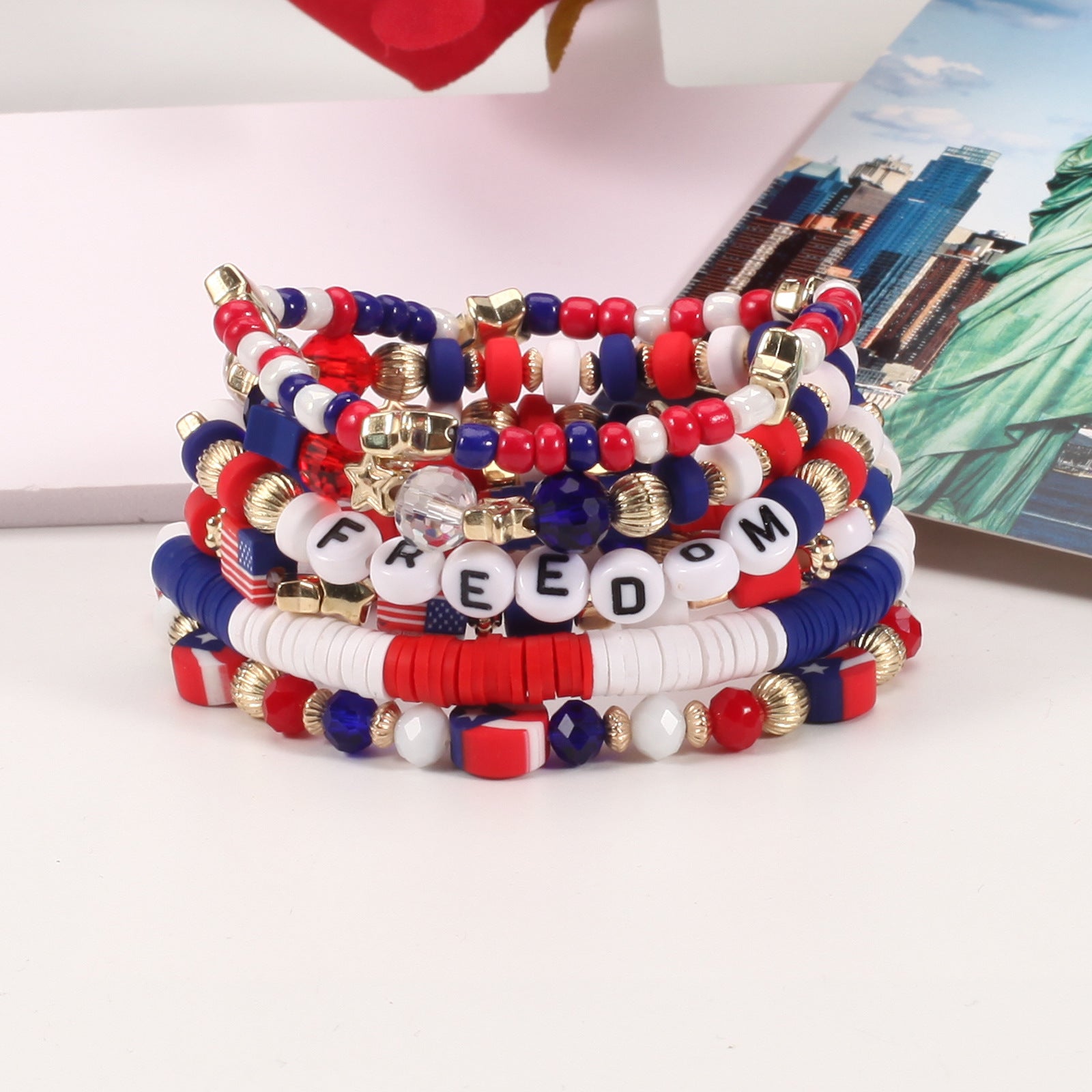 Flag Beaded Crystal Bracelet