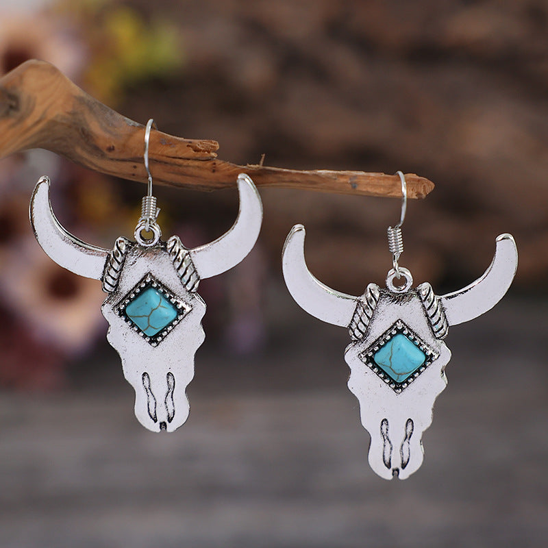 Western Turquoise Cow Skull Earrings - product image 2
