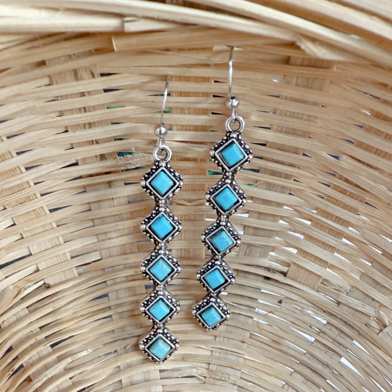 Turquoise Boho Vintage Cross Earrings