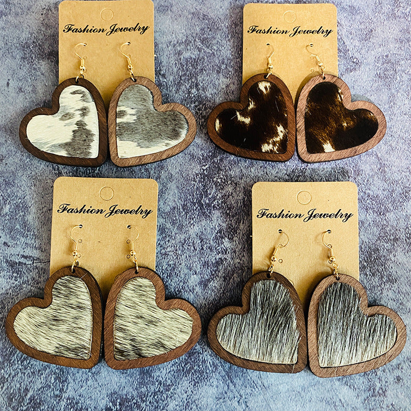 Vintage Horse Heart Cross Wood Earrings - product image 2
