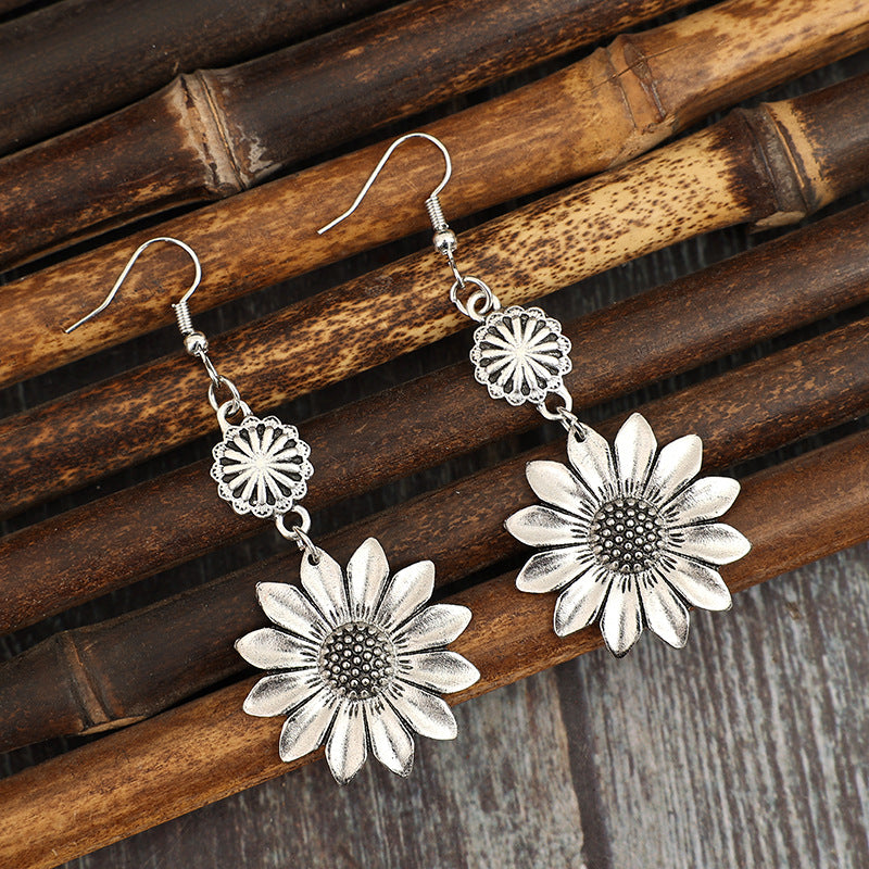 Boho Vintage Floral Cross Earrings for Women