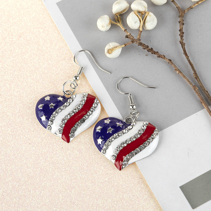 American Independence Day Jewelry - Pentagram Diamond-encrusted Earrings - - product image 2