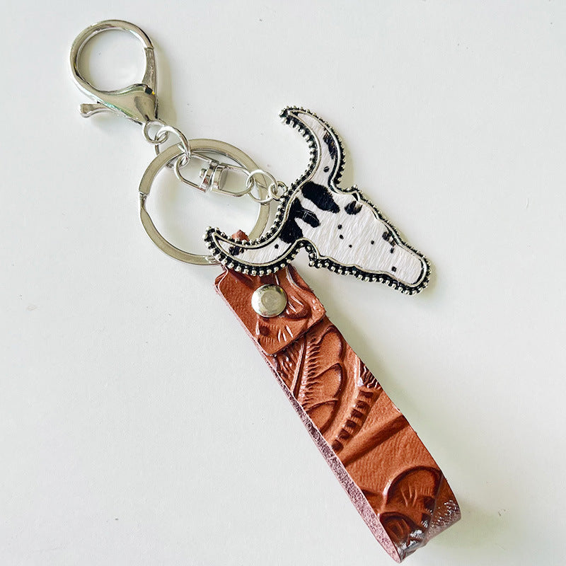 Western Vintage Cow Skull Cross Leather Necklace