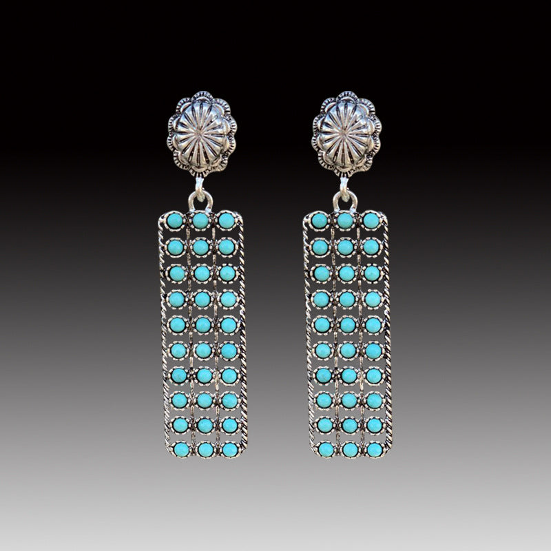 Western Turquoise Vintage Geometric Cross Earrings - product image 2
