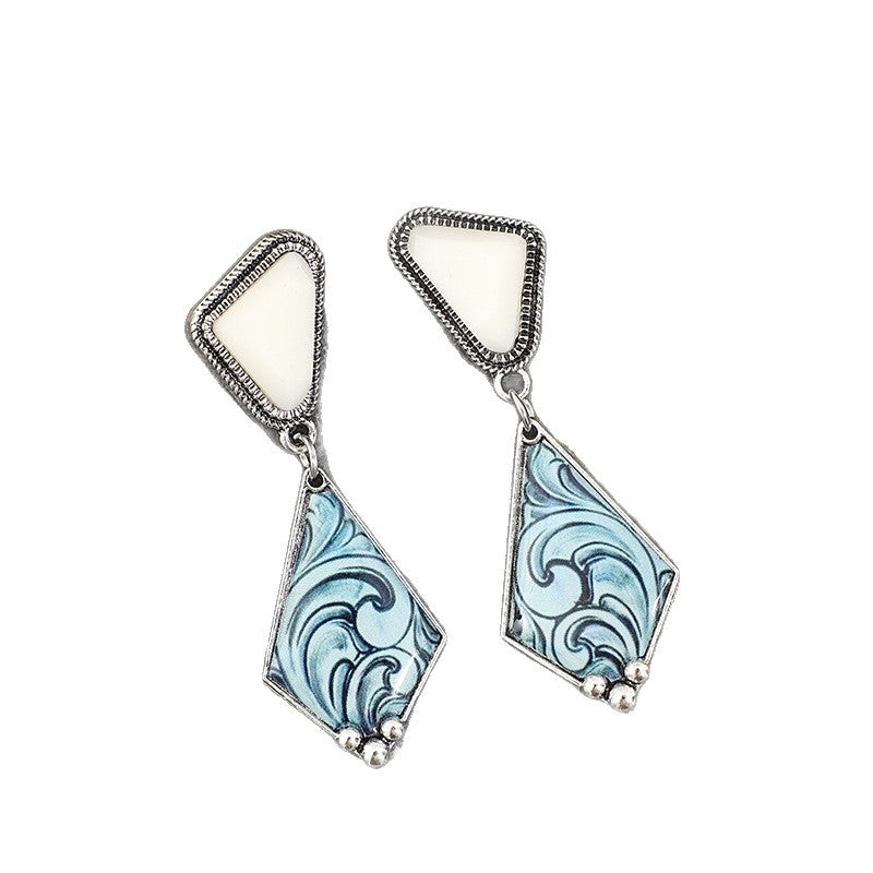 Turquoise Boho Vintage Geometric Resin Earrings - product image 5