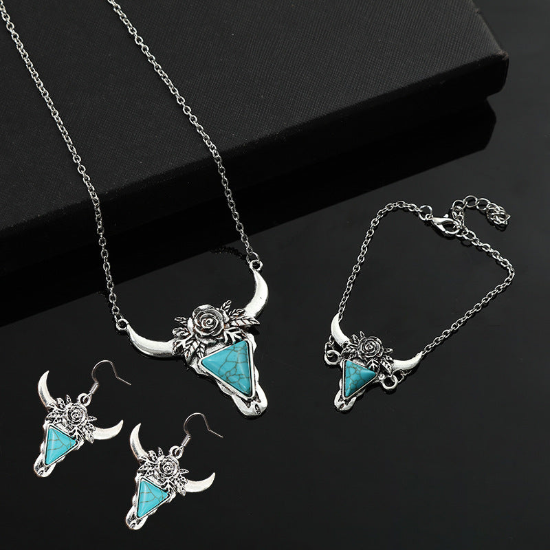 Western Turquoise Vintage Floral Cow Skull Jewelry Set - product image 4