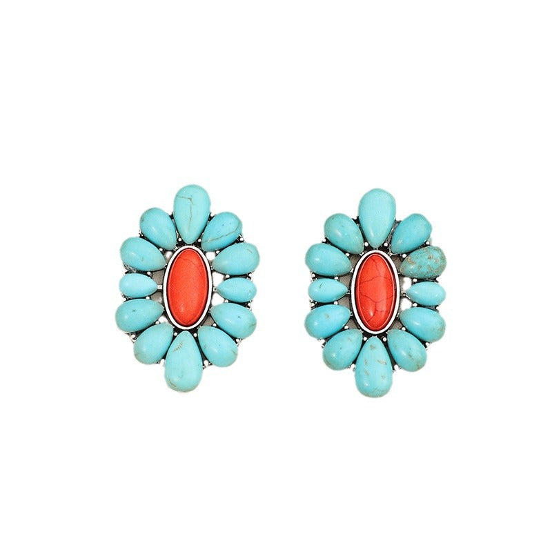 Turquoise Boho Vintage Statement Geometric Earrings - product image 5