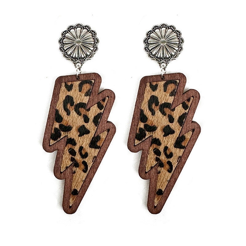 Western Cross Wood Leather Earrings