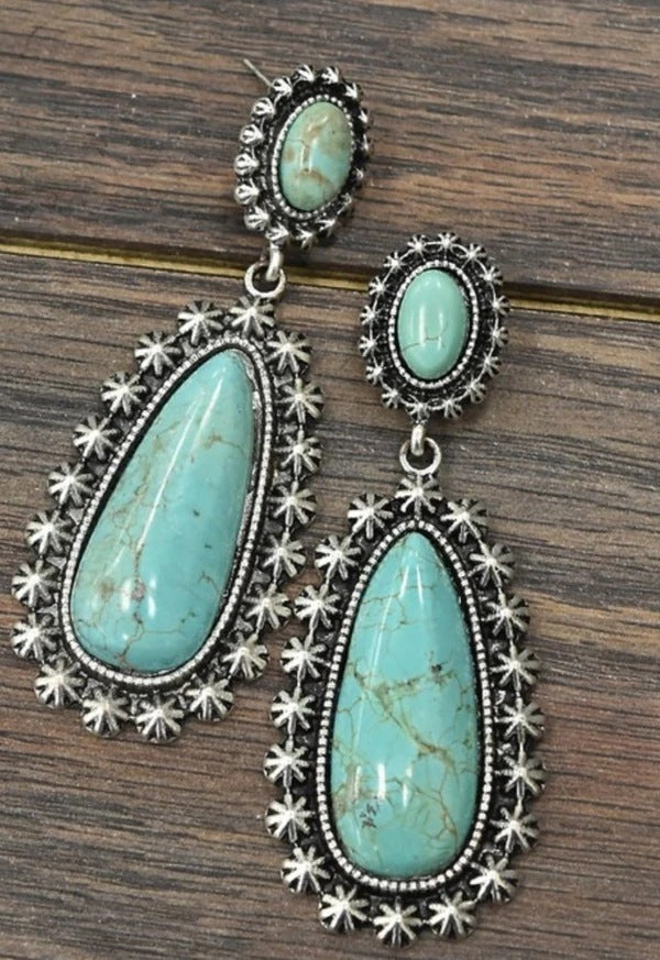 Turquoise Statement Cross Earrings