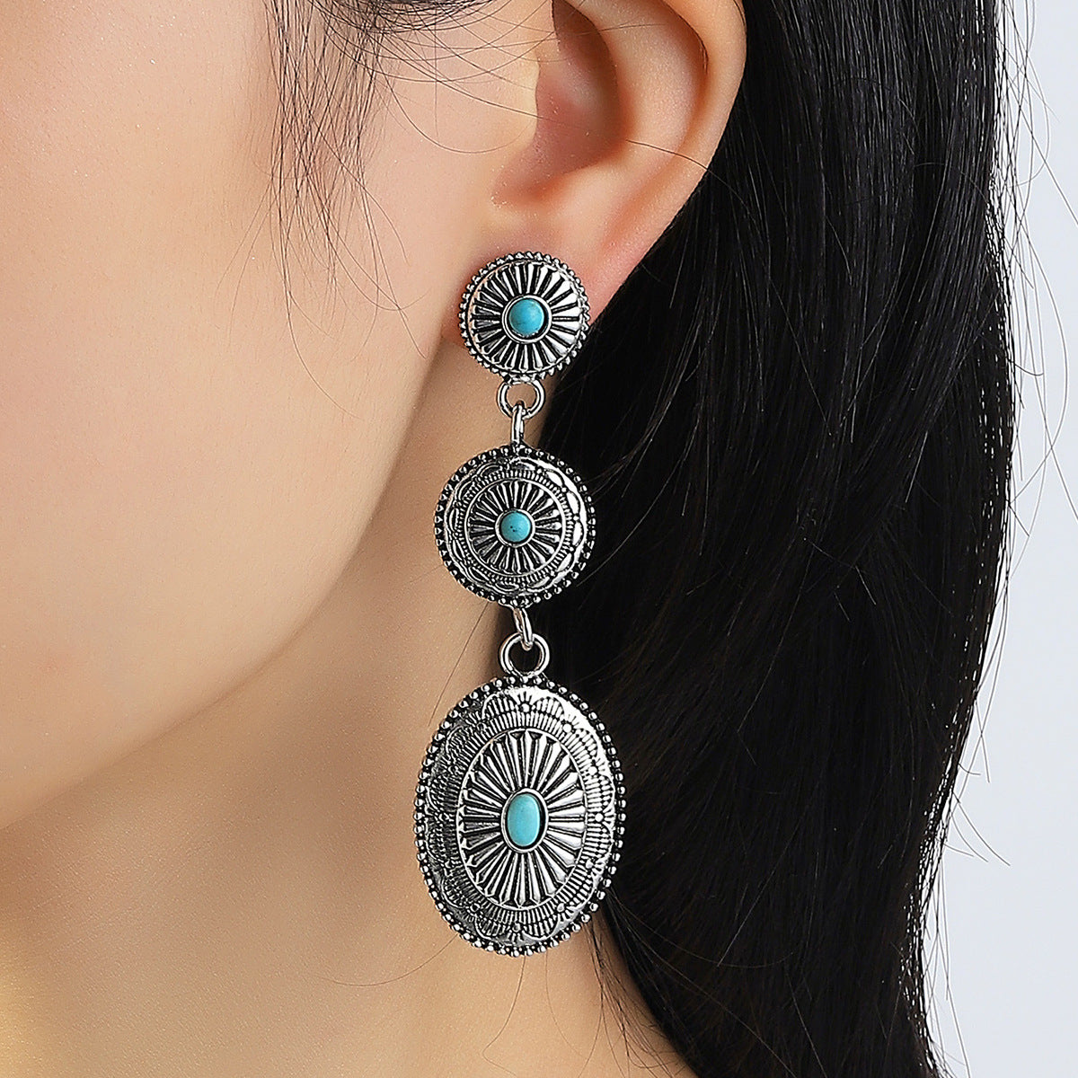 Turquoise Vintage Floral Cross Earrings - product image 2