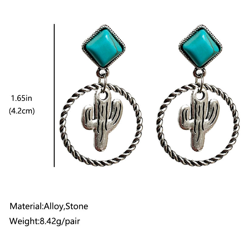 Western Turquoise Boho Vintage Cactus Earrings - product image 4