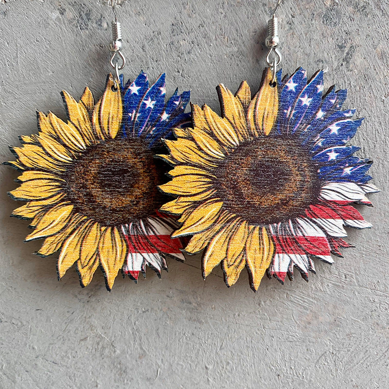 Western Cactus Cross Flag Wood Earrings