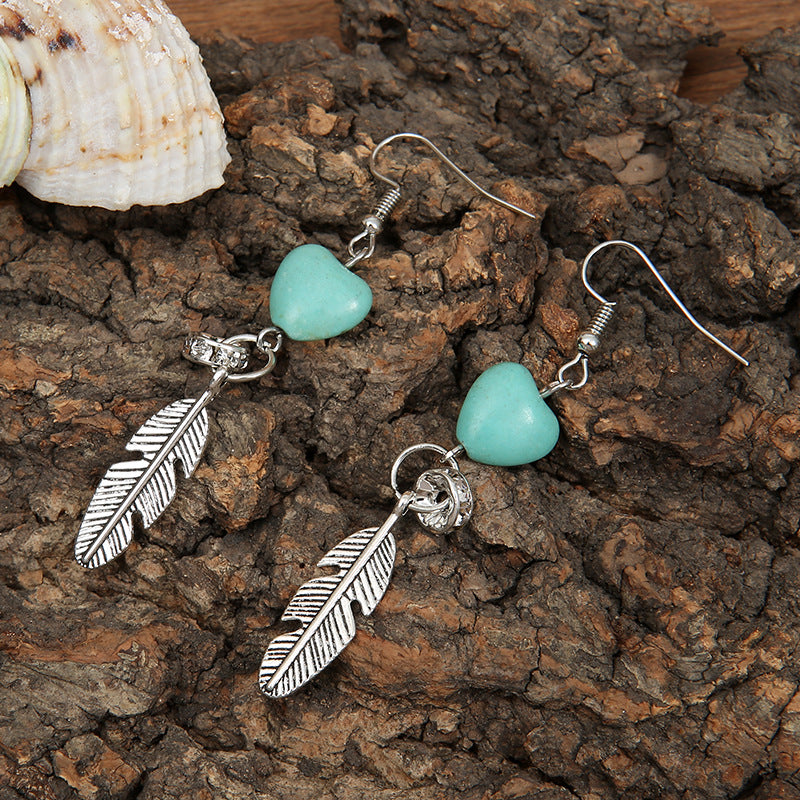 Turquoise Vintage Feather Heart Cross Earrings - product image 2