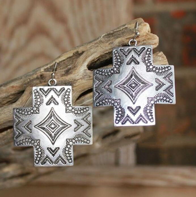 Boho Vintage Cross Earrings