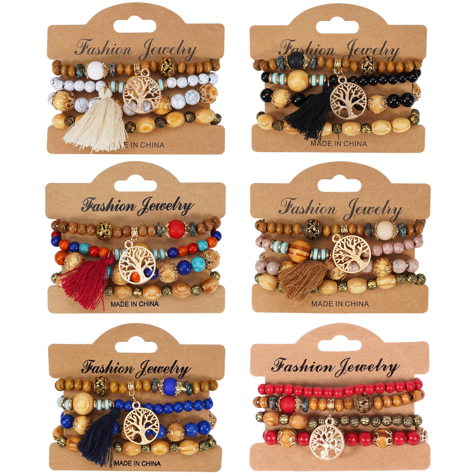 Floral Wood Beaded Bracelet