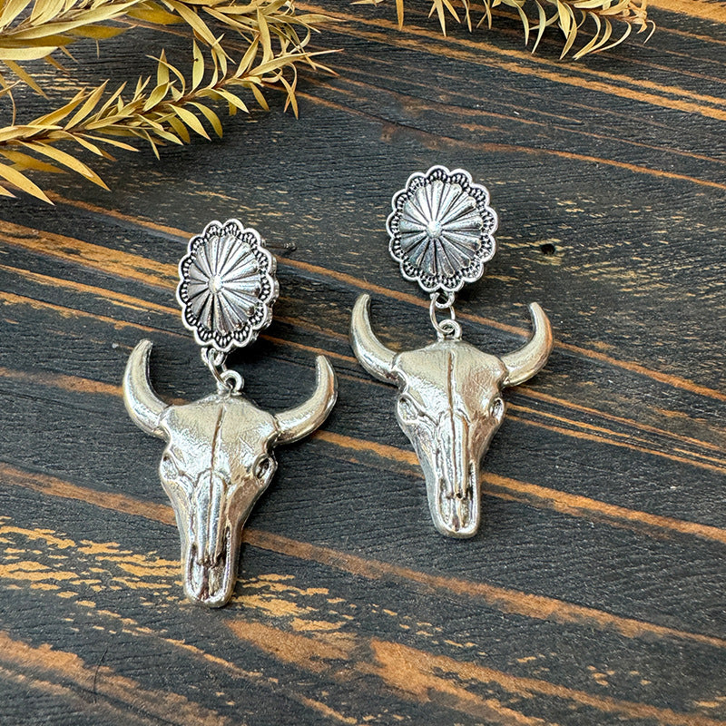 Western Turquoise Floral Cow Skull Cross Earrings - product image 10