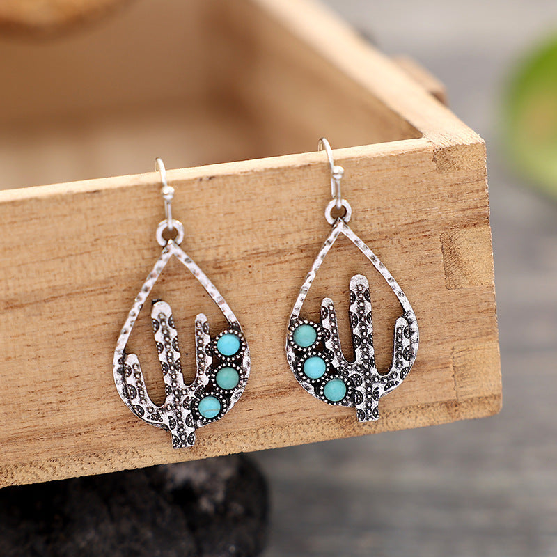 Western Turquoise Vintage Cactus Earrings