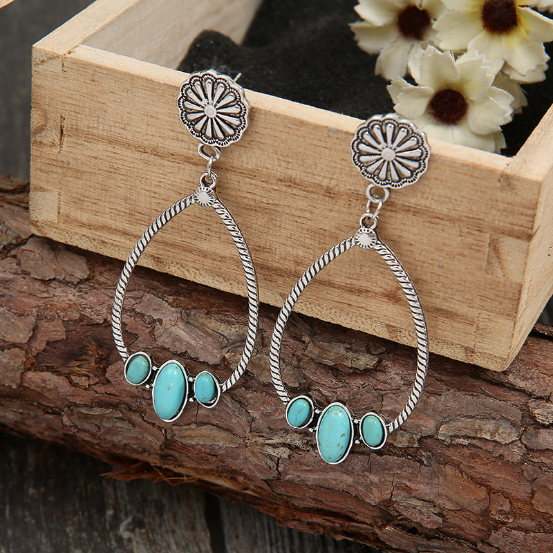 Turquoise Statement Floral Earrings - product image 9