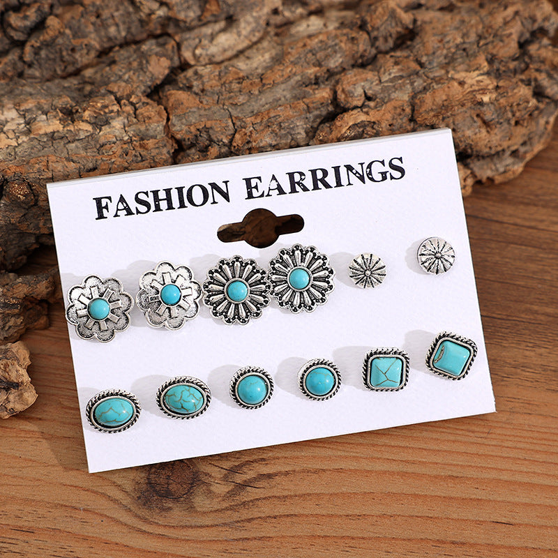 Western Turquoise Vintage Geometric Cross Earrings - product image 3