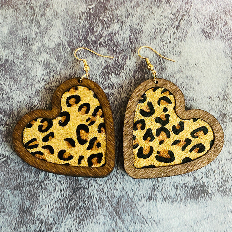 Vintage Horse Heart Cross Wood Earrings