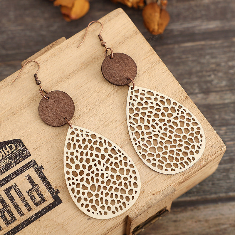 Vintage Cross Wood Leather Earrings - product image 4