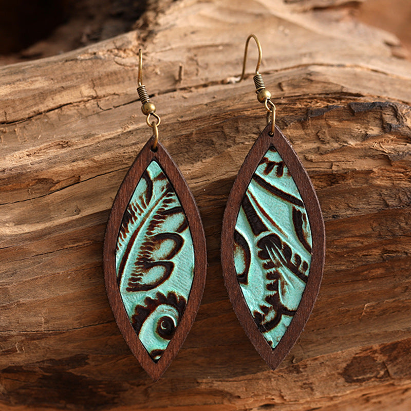 Western Vintage Statement Geometric Wood Earrings - product image 10